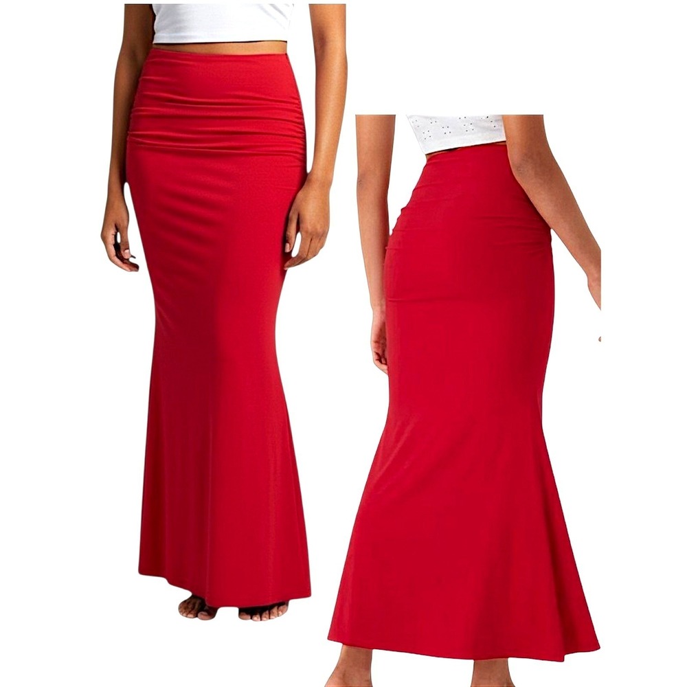 Halara Maxi Skirt‎ M Red Ruched Tummy Control Butt Lift Athleisure Bodycon Long